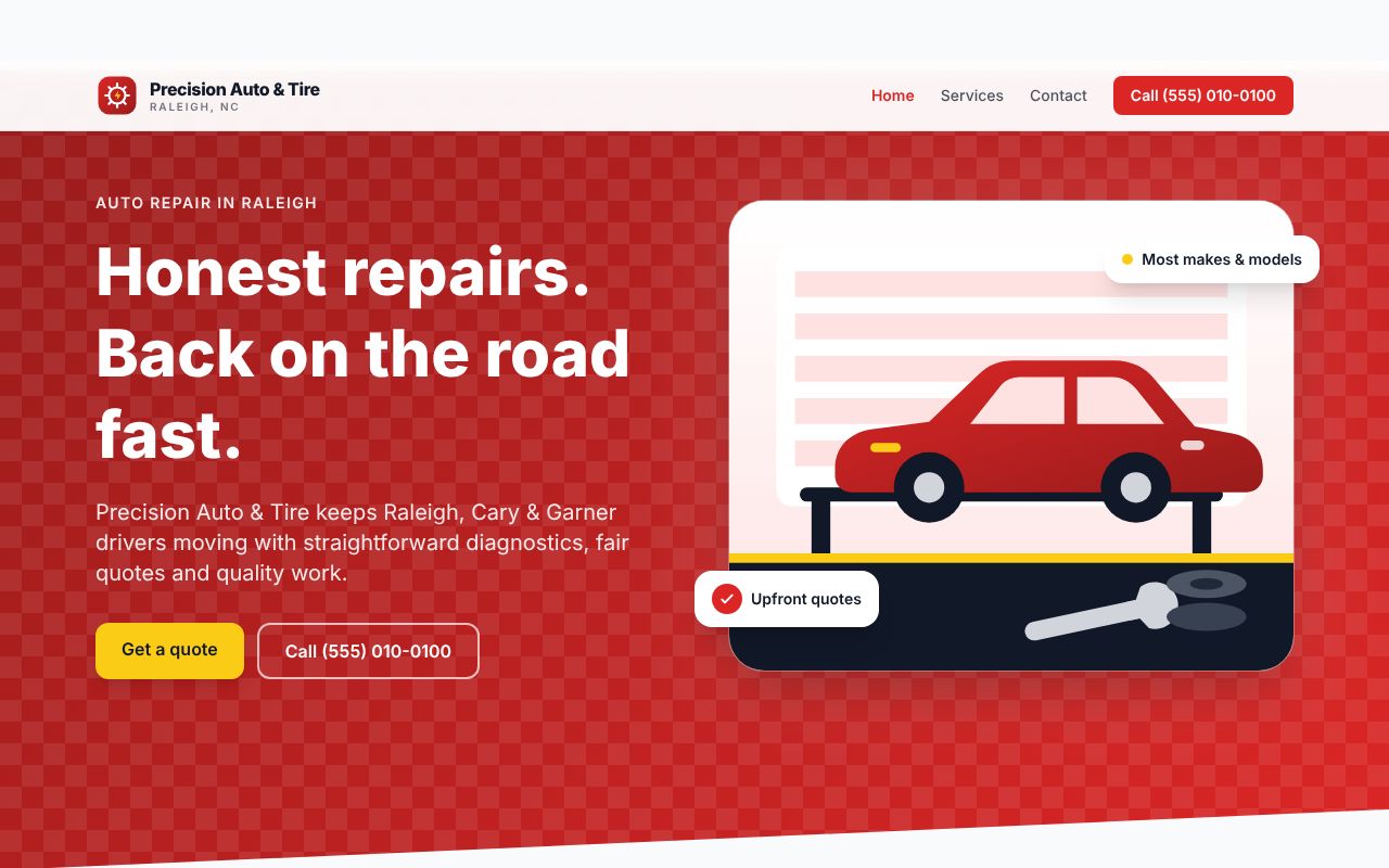 Precision Auto & Tire, an example auto repair & tire service website