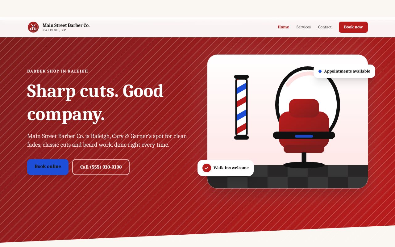 Example barbershop website built by BoostCrow