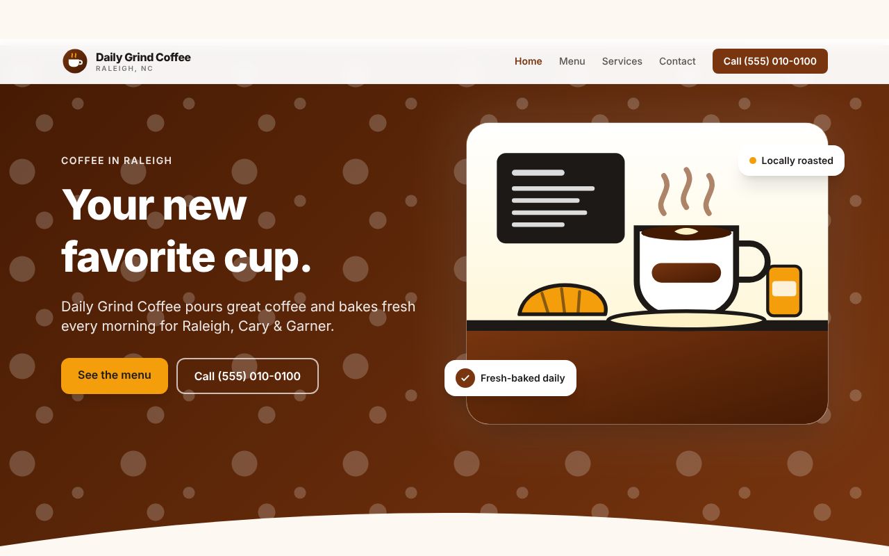 Daily Grind Coffee, an example café & coffee shop website