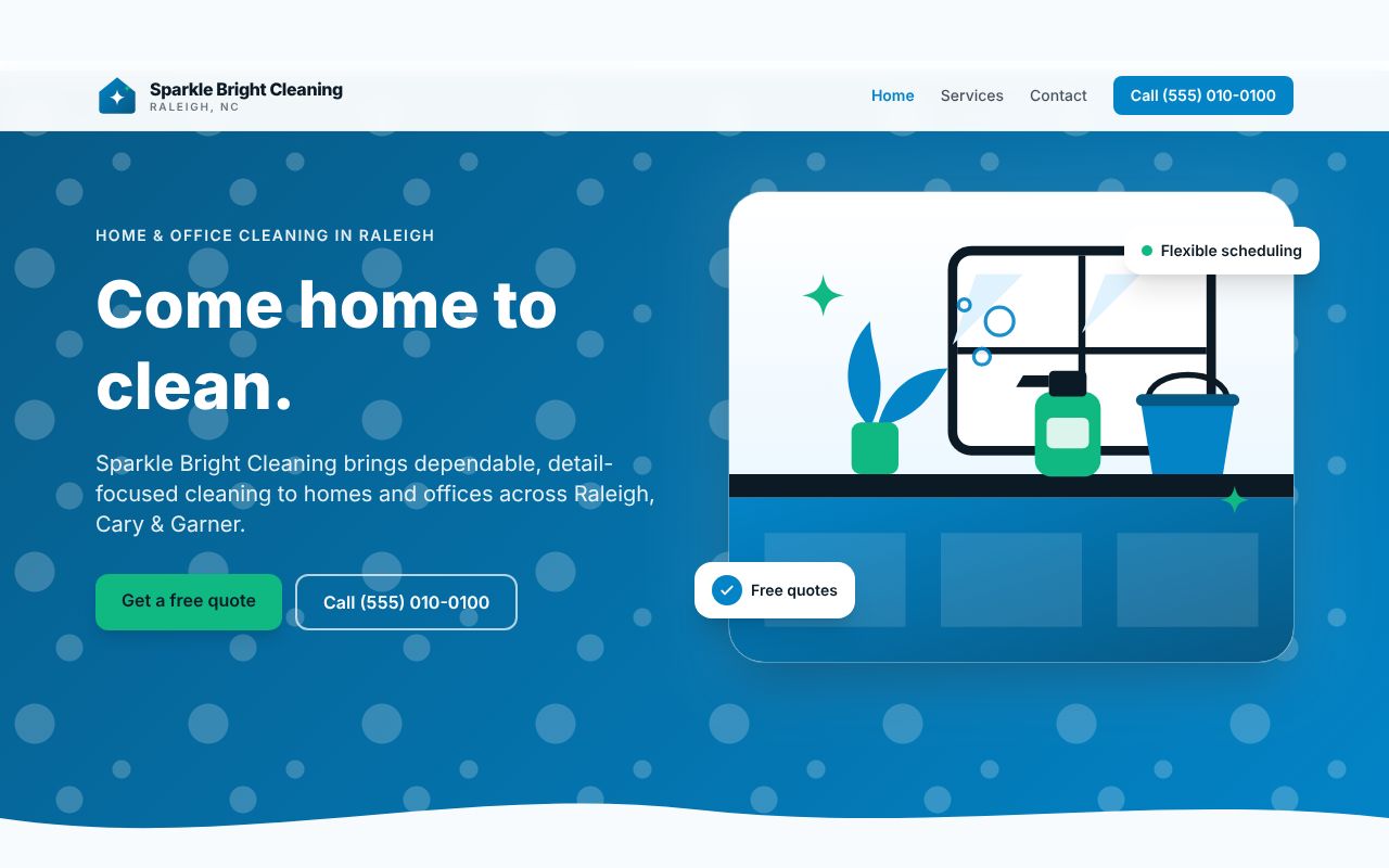 Sparkle Bright Cleaning, an example cleaning & home services website