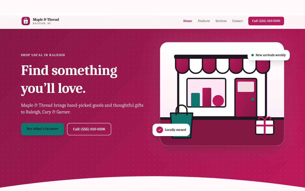 Maple & Thread, an example shop & boutique website